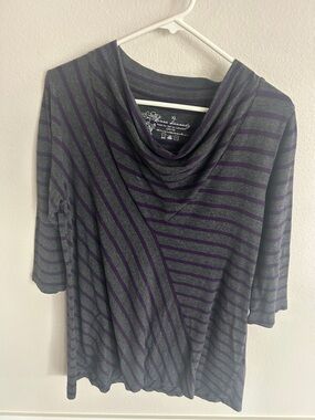 Cowl Neck Striped Blouse in Gray & Purple